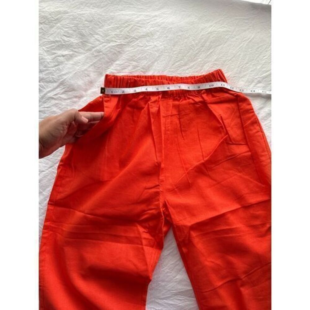 Commense Linen Cotton Orange Two-Piece Set Kimono-Style Top Wide-Leg Pant Outfit - Picture 11 of 16